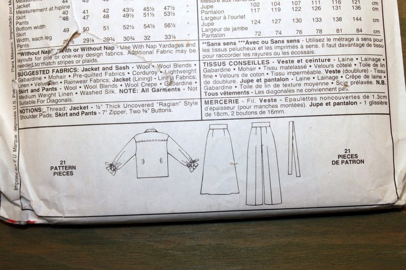 Size 12 UNCUT Pattern printed 1993 Skirt Pant Pattern #6733 McCall/'s Jacket