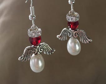 Pendientes de ángel de la guarda con piedra de nacimiento hechos a mano