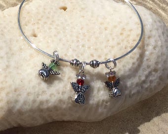 Guardian Angel Charm Bracelet Handmade Angel Birthstone Charm Bracelet with One Angel Charm