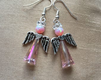 Pendientes de ángel de la guarda con piedra de nacimiento hechos a mano