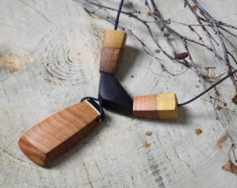 wooden necklace, pendant - natural wooden jewelery