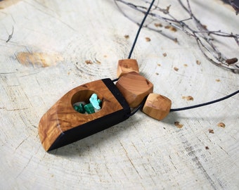 wooden necklace, pendant - natural wooden jewelery