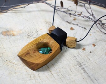 wooden necklace, pendant - natural wooden jewelery - with gemstone