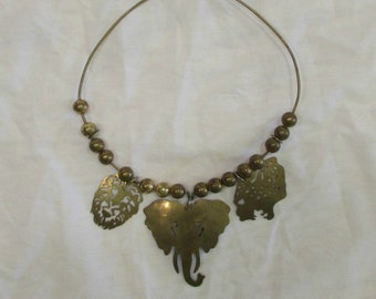 Choker Necklace, Brass, African Animals, Tribal, 1970's or 1980's