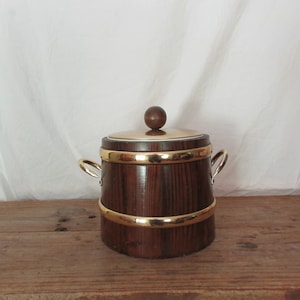 Vintage Ice Bucket, Wood Barrel Style, Plastic Insert