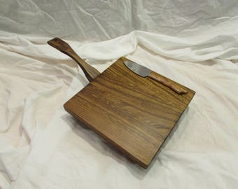 Cheese Board Set, Wood, Knife/Spreader Stainless Steel and Plastic, 1980's