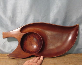 Chip & Dip, Snack Server, Wood, Hand Carved, Vintage