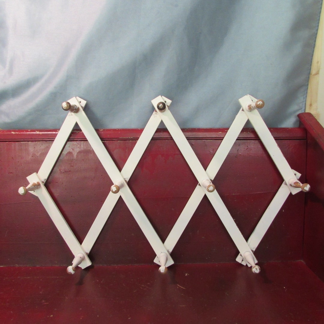 Vintage Wood Expanding Coat Rack, Shabby White Paint Etsy