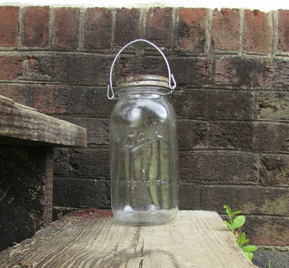 Vintage Fire-Fly Jar, Ball Half Gallon Mason Jar, Steel Screen in Lid, Steel Handle, Hand Made, Farm Salvage
