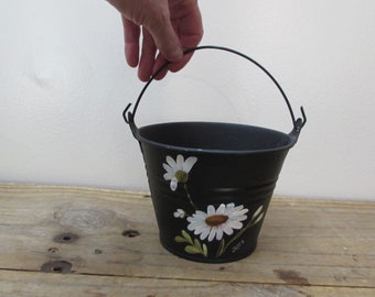 THE Cutist Little Pail EVER!, Vintage Steel Pail, Fold-down Handle, Handpainted, Signed by Artist, Adorable Home Decor Piece