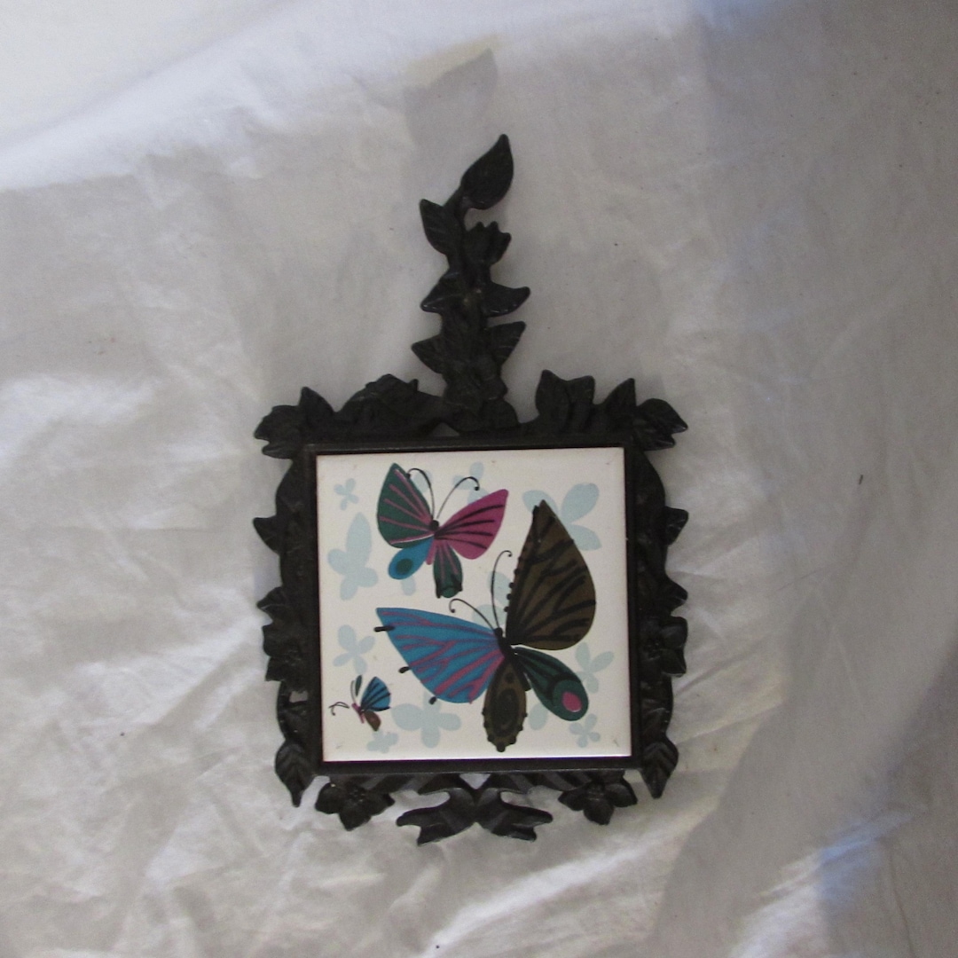 Tin Rivet Frame Vintage Cast Iron Trivet Frame With Butterfly Tile, Japan - Etsy