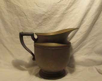 Water Pitcher, Monroe Silver Co., Brass Coated Copper, Pewter Handle, Rare and Unusual