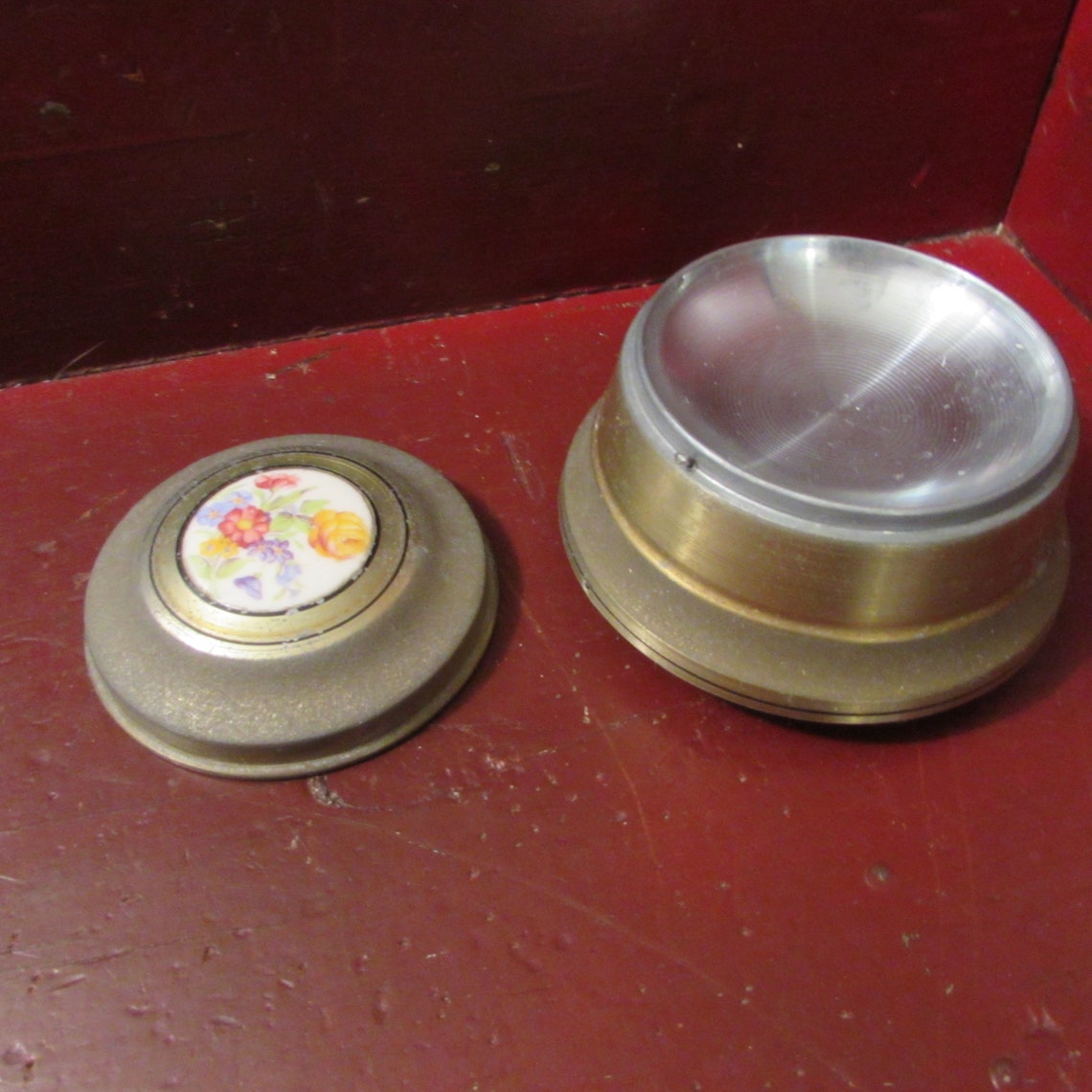 Vintage Music Box/Powder Box Mid Century Aluminum Body Wood Etsy