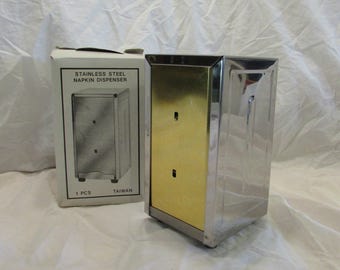 Napkin Dispenser, Stainless Steel, Diner or Restaurant Style, Original Box, Taiwan or Hong Kong