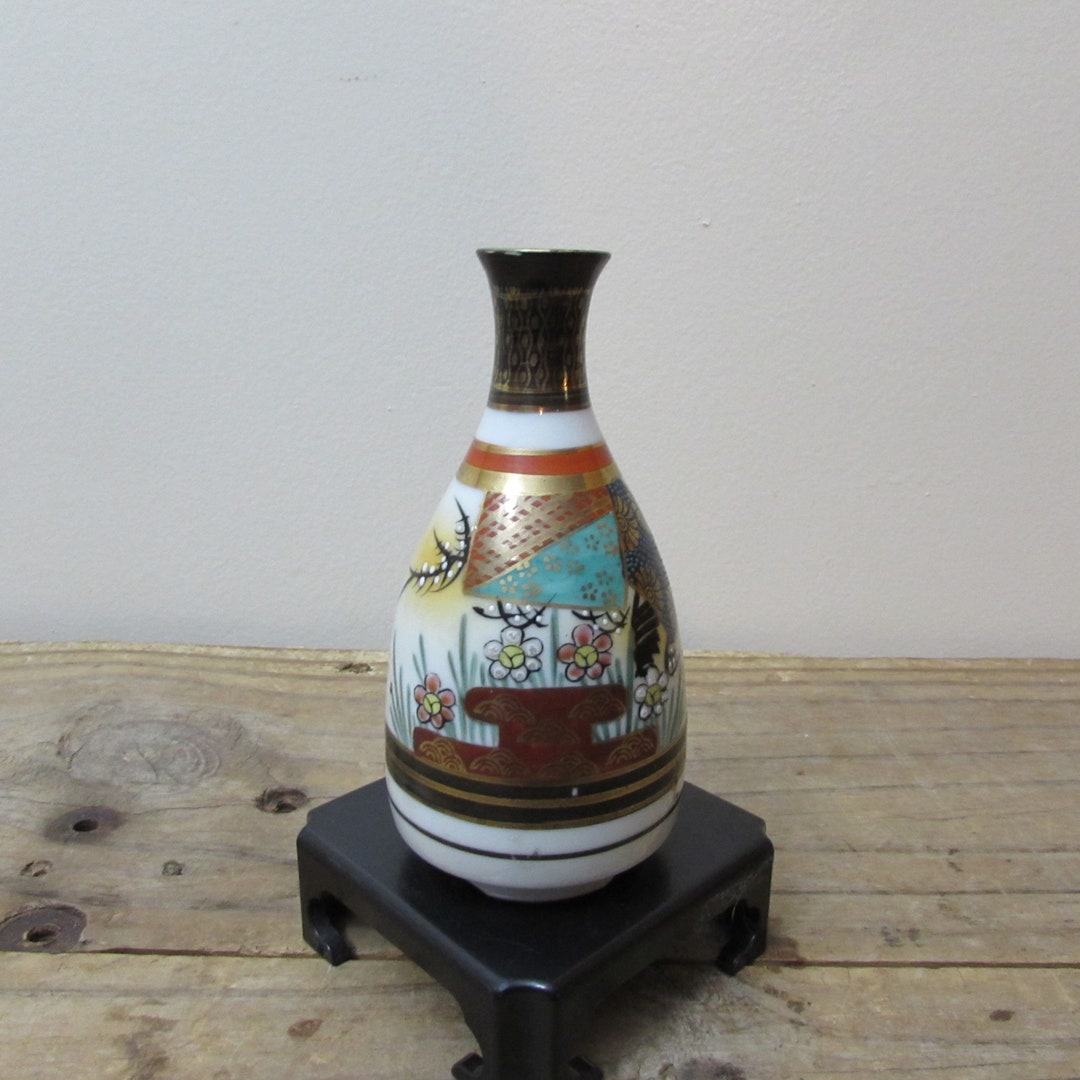 Vintage Sake' Bottle Vase Hand Painted Porcelain Very Etsy