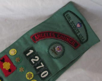 Vintage Girl Scout Sash with Badges and Pins