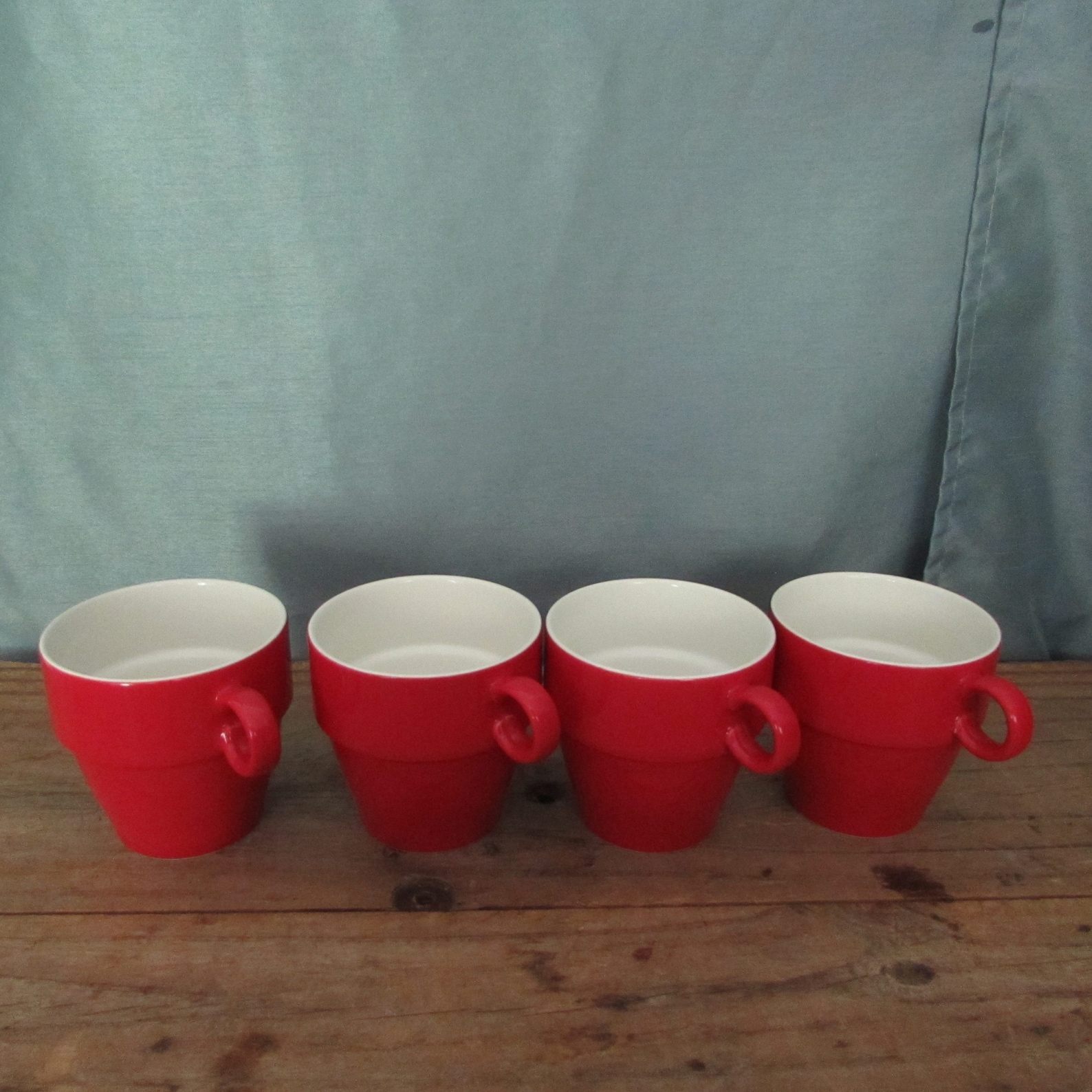 Stacking Mugs Set of Four Red and White Porcelain Ceramic Etsy
