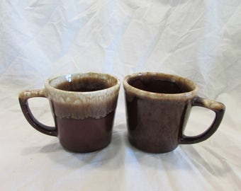 Coffee Mugs, Set of Two, McCoy Brown Drip, Ceramic Pottery, Vintage, 1960's