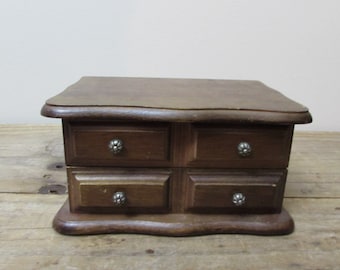 Jewelry Chest, Wood, Small, Lined, Lid Opens, Drawer Opens