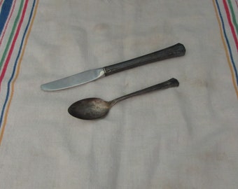 Vintage Toddler Utensils, Knife and Spoon, Rogers-Oneida, Engraved "Johnny", 1950's