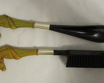 Mens Shoehorn and Clothing Brush Set, Horse Head, Plastic, 1970's