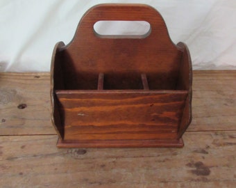 Wood Carry-all, Cutlery Carrier, Picnic Accessory,Vinatge, Very Cute, Great Condition!