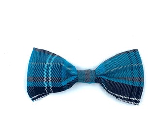 Turquoise and Grey Tartan Check Dog Bowtie