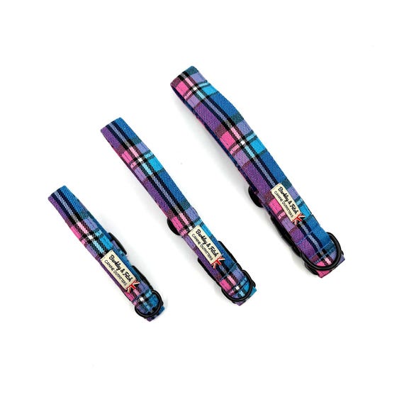 Pink/Blue Check Dog Collar