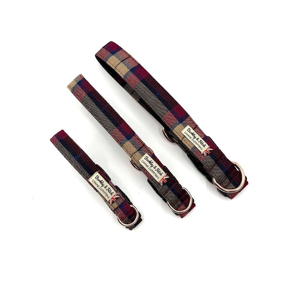 Wine Tartan Dog Collar