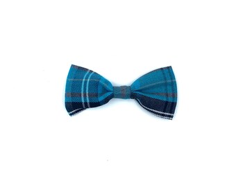 Turquoise and Grey Tartan Check Dog Bowtie