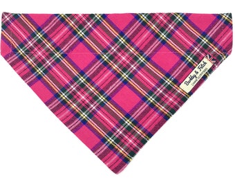 Bright Pink Tartan Check Dog Bandana