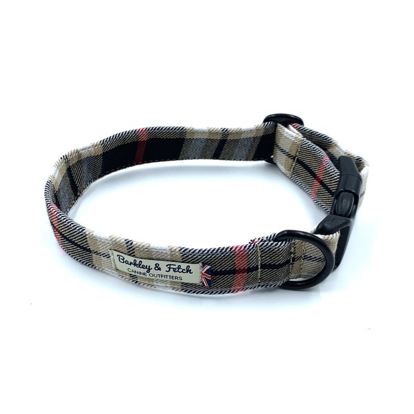 Black Beige Tartan Dog Collar