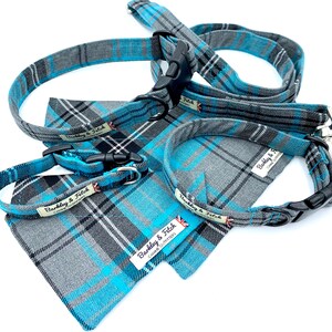 Turquoise and Grey Tartan Dog Collar image 3