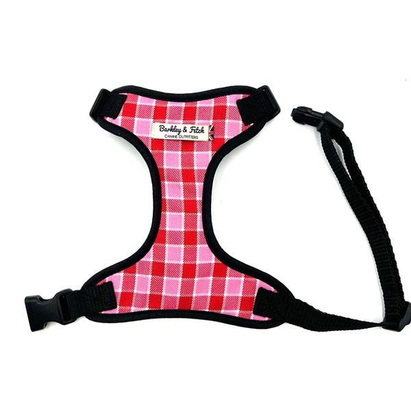 Harnais pour chien tartan rose rouge