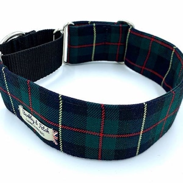 Martingale Collar in Green/Navy Tartan  1", 1.5" and 2"