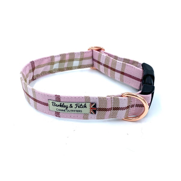 Pale Pink Tartan Check Dog Collar