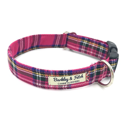 Dog Collar Pink and Grey Tartan Dog Collar Handmade Dog Etsy UK
