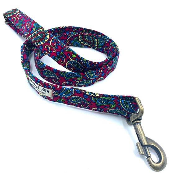Cherry Paisley Corduroy Dog Lead