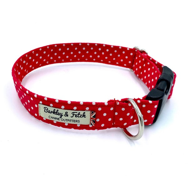 Hundehalsband rot und weiß mit Punktdruck