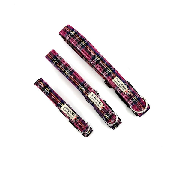 Bright Pink Tartan Check Dog Collar
