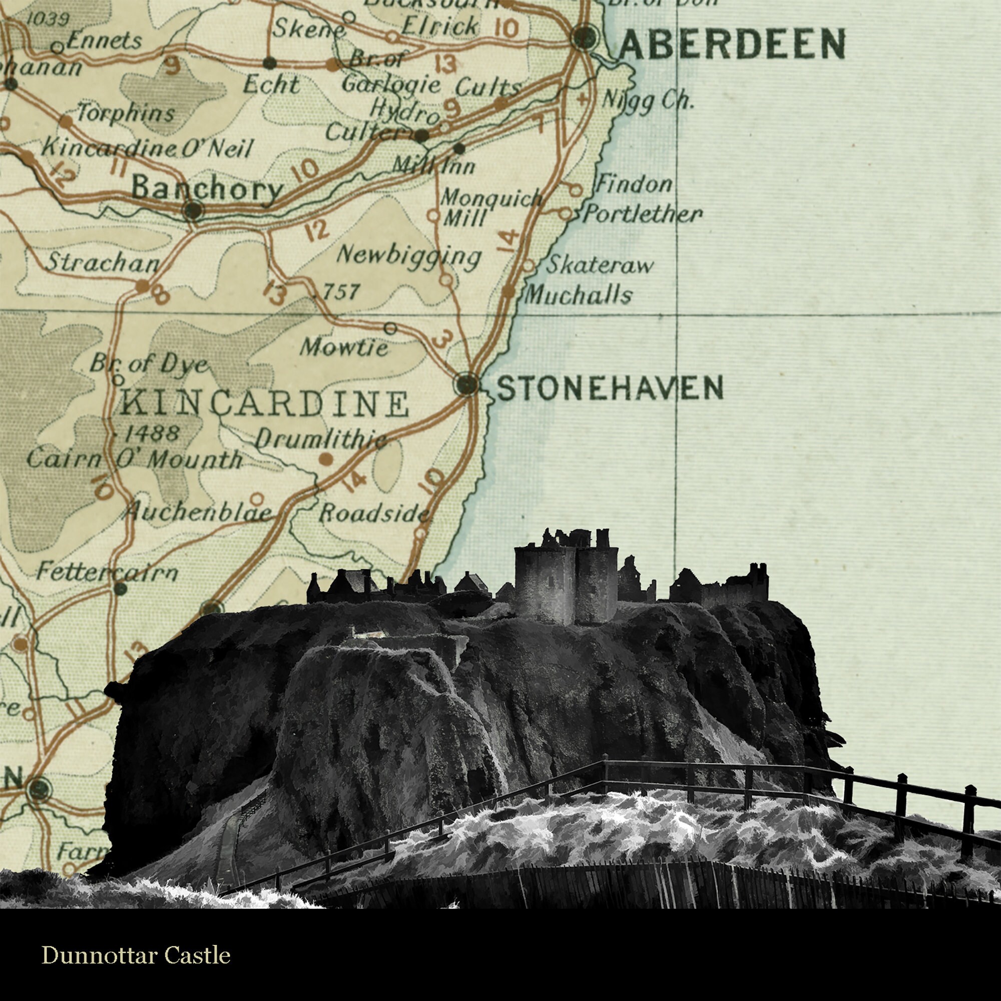 Dunnottar Castle Print Old Map Print Stonehaven Map Etsy UK