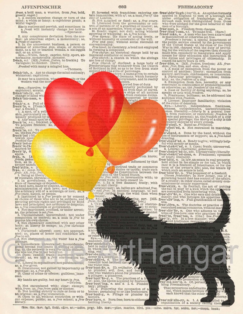 Art Balloons Print Popular Dictionary Dog Gicl\u00e9e Affenpinscher Dictionary Print A4 Dog Decor Gift for Her Dog Print Silhouette