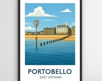 Portobello Travel Poster | East Lothian Wall Art | Scottish Coastal Print | Vintage Style Beach Artwork | Scotland Travel Print