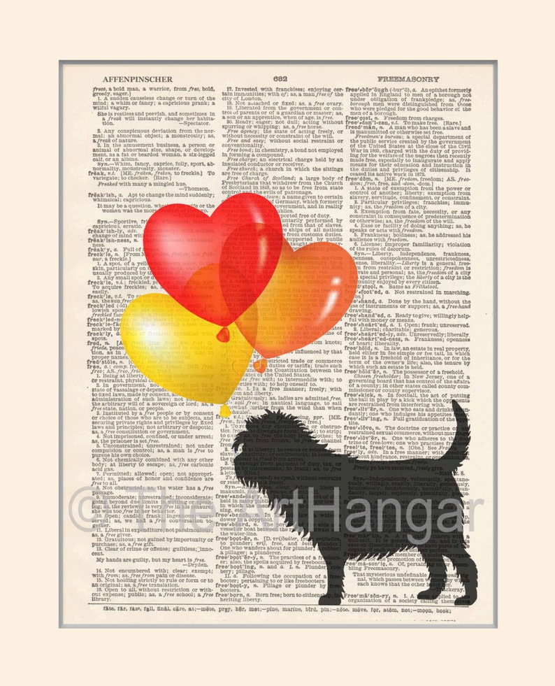 Art Balloons Print Popular Dictionary Dog Gicl\u00e9e Affenpinscher Dictionary Print A4 Dog Decor Gift for Her Dog Print Silhouette