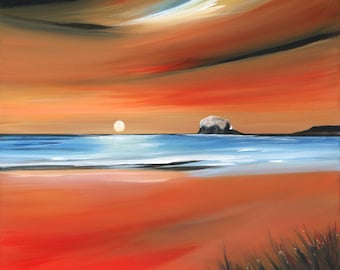 Sunrise Bass Rock, Scottish Landscape, Scottish Seascape, North Berwick Painting