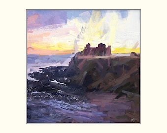 North Berwick Print, North Berwick Painting,  Sunset Tantallon Castle, Scottish Landscape, Seascape, East Lothian Art