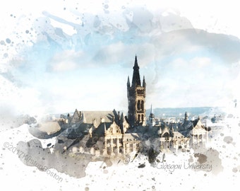 University Print Glasgow, Glasgow Art, Glasgow Watercolour, Graduation Gift