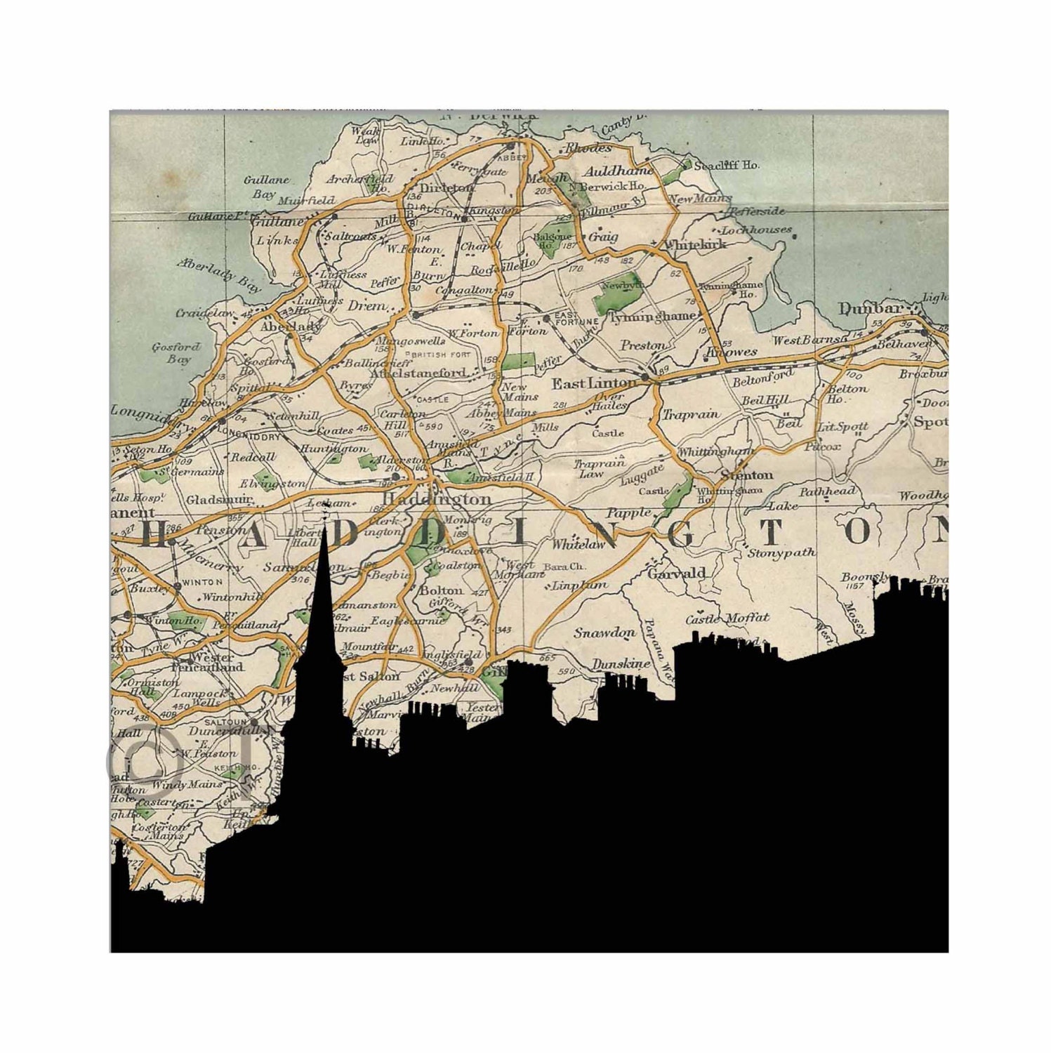 Haddington High Street East Lothian Old Map Map Silhouette Etsy