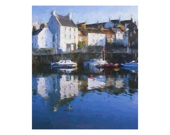 Peinture Crail, impression East Neuk, Fife Art, bateaux dans le port de Crail, art de la côte de Fife