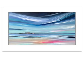 Evening at Yellowcraigs Print, East Lothian Art, Scottish Seascape, Fidra Painting